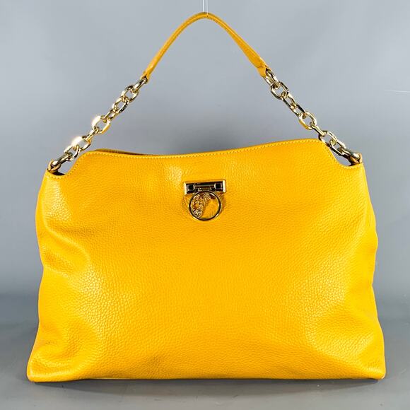 VERSACE COLLECTION Mustard Yellow Pebble Grain Leather Shoulder Bag - Picture 1 of 10